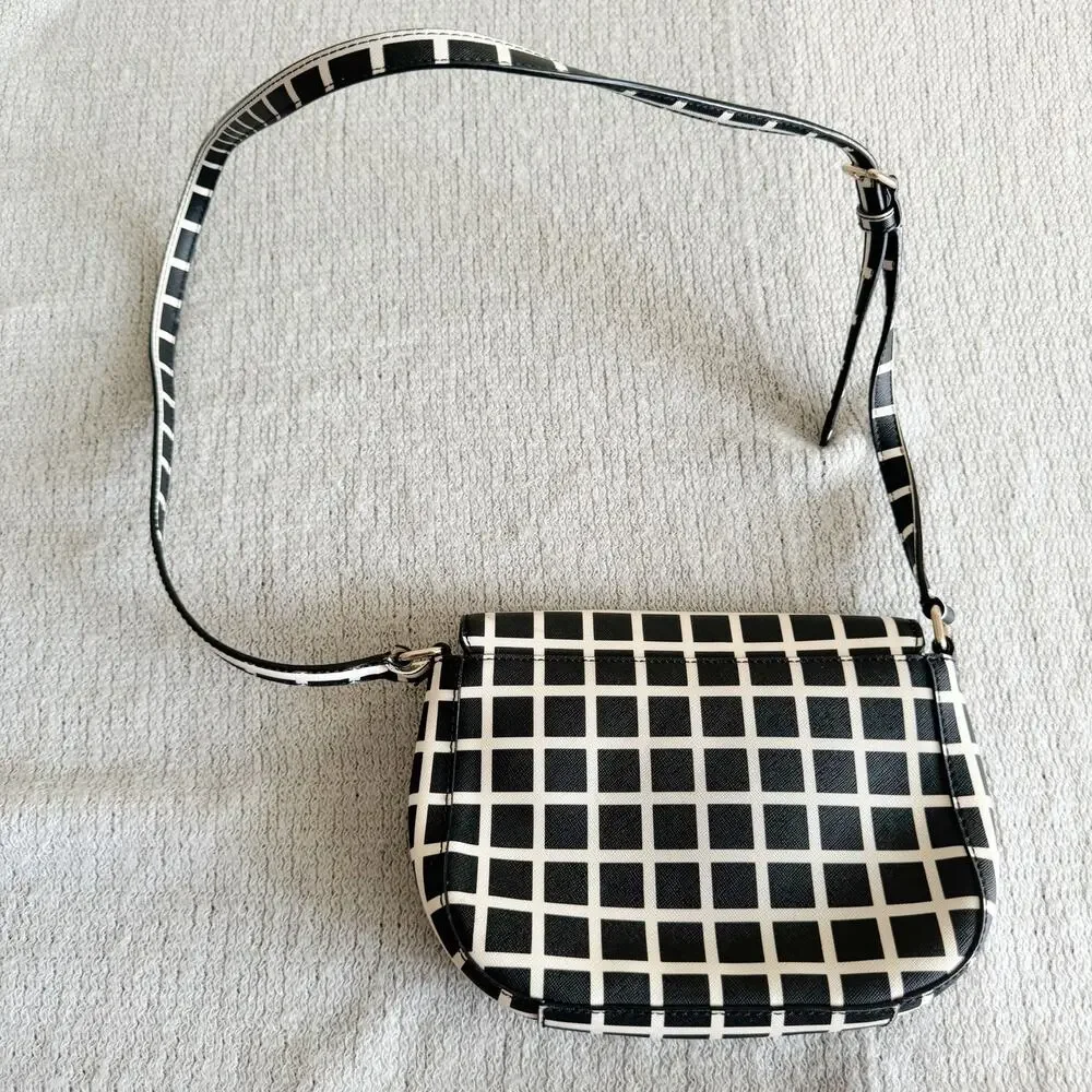 Kate Spade Black + White Laurel Way Carsen Printed Check Leather Crossbody Bag